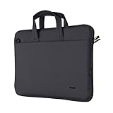 Trust Bologna Slim Laptop Eco Tasche bis 16 Zoll aus Recyceltem Kunststoff, mit Schultergurt, Nachhaltige Umhängetasche für Reisen, Business, Büro, Schule - Schwarz