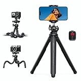 Lamicall Handy Stativ, Mini Stativ Halter - 2024 Neuest Handy Halterung Stativ für Smartphone & Kamera, Flexible Handystativ mit Kabelloser Fernbedienung, 360° Pocket Tripod für iPhone 15/14/13, GoPro