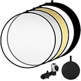 UNIDEAL 5 in 1 Reflektor Fotografie Set, Faltreflektor mit Reflektorhalter (80CM Ø), Rund Reflektor Translucent, Silber, Gold, Weiß und Schwarz für Fotografie Foto Studio Beleuchtung Außenbeleuchtung