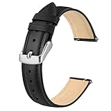 BISONSTRAP Elegante Leder Uhrenarmband, Schnellverschluss, Uhrenarmbänder für Damen und Herren, Kompatibel mit Uhrenanstößen von 12mm, Schwarz (Silberne Schnalle)