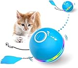 EXTFANS katzenball mit LED-Licht, elektrisch zwei-farben katzenspielzeug Ball interaktives Spielzeug für Katzen, selbstdrehender 360-Grad-Ball, USB wiederaufladbares interaktives Ball, blau
