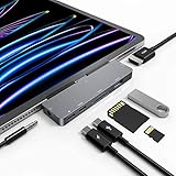 RREAKA iPad Pro USB C Hub, 7-in-1 Adapter für iPad Pro M4 M2 M1 13 12.9 11 Zoll iPad Air Docking Station mit 4K HDMI, PD Aufladung, SD/TF Kartenleser, USB 3.0, 3.5mm Audio Klinke, iPad Mini 6 Zubehör