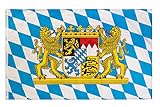 aricona Bayern Flagge - Freistaat Bayern Fahne 90 x 150 cm mit Messing-Ösen - Wetterfeste Fahne für Fahnenmast - 100% Polyester